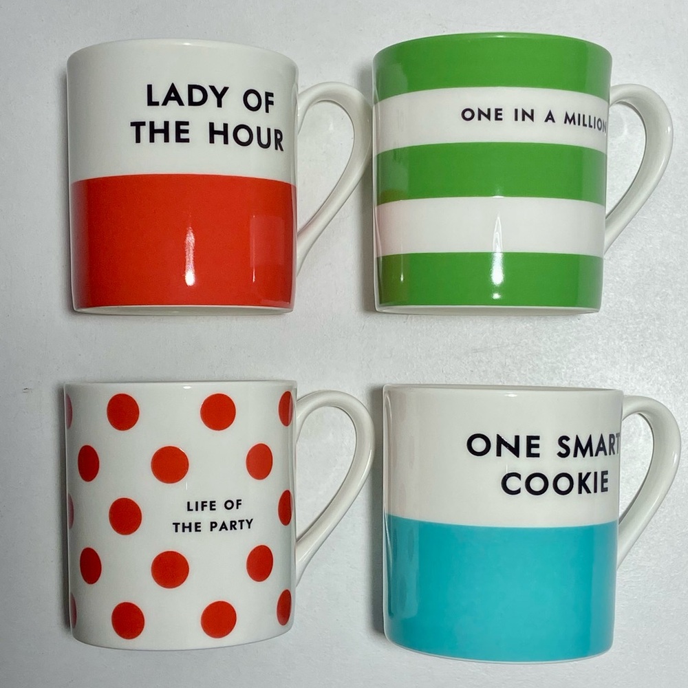NWT Kate Spade Lenox Chic Speak RARE Set of 4 Coffee Tea Mugs Dots Stripes